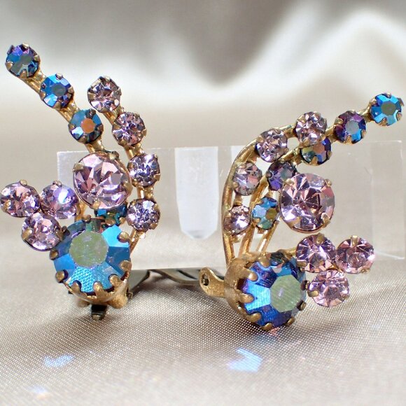 Austrian AB Floral Spray Clip ons - Picture 2 of 10